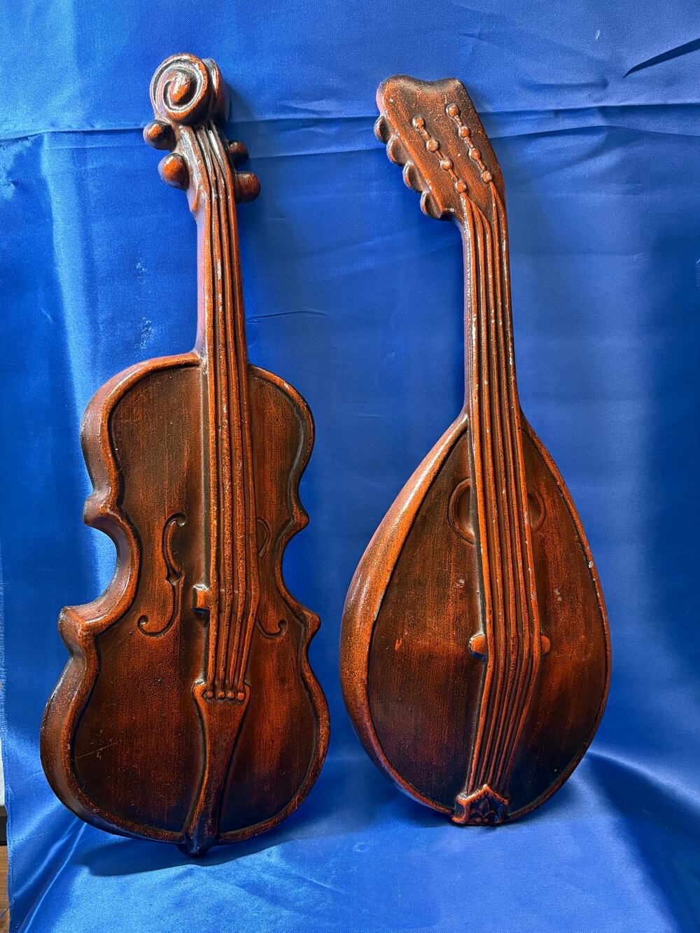 Vintage Pressed Metal Wall Hanging of Violin and Lute
